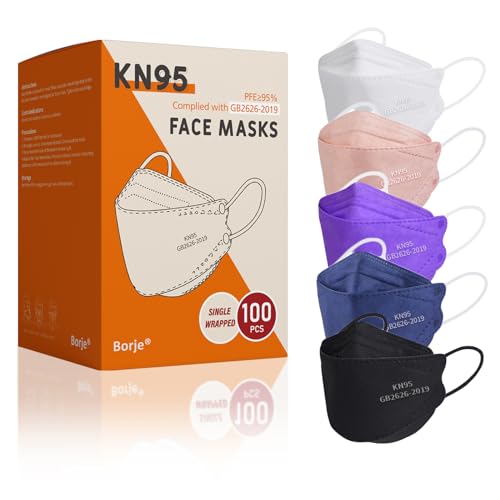 Borje KN95 Face Masks, 100 Pcs Disposable Face Masks, Filter Protection Against PM2.5 from Fire Smoke & Dust - color: 100pcs=multicolor