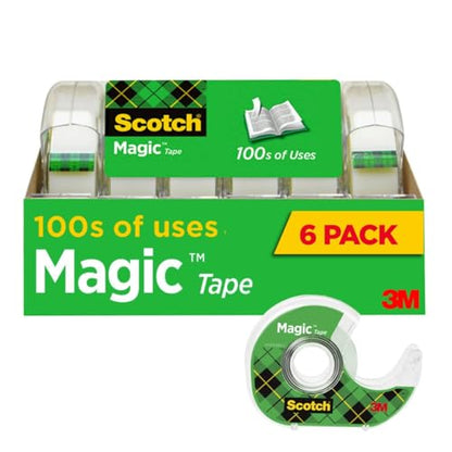 Scotch Magic Tape, Invisible, Home Office Supplies and Back to School Supplies for College and Classrooms, 6 Tape Rolls with Dispensers