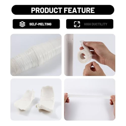 Self Fusing Silicone Tape 2 Rolls 1 in x 10' White Waterproof Rescue Tape Rubber Leak Silicone Self-amalgamating Tape for Plumbing, Sealing Pipes, Hose Repair, Outdoor Coax and Tool Fixation - color: White