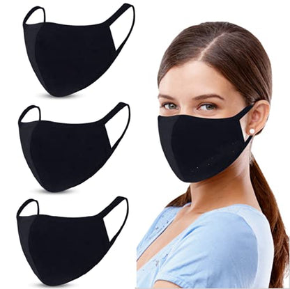GALAXYLENSE 5 Packs Cotton Washable,Reusable Black Face Mask, Mouth Cover Breathable For Personal Care Protection - color: 3 Packs Black