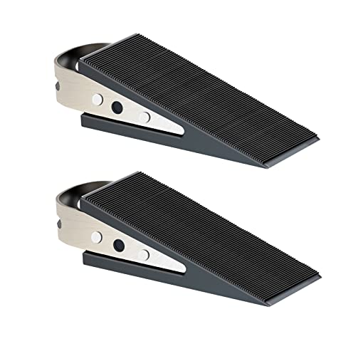Shackcom Door Stopper, 2 Pack Black Heavy Duty Wedge That Holds Doors Firmly and Doesn’t Budge, Made of Rubber and Stainless Steel, Works on All Floor Surfaces, with Hanger which Easy to Storage - color: 2 Pack Door Stopper