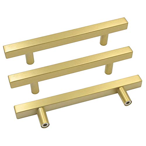 Goldenwarm 25 Pack Gold Cabinet Handles 5"(128mm) Brushed Brass Cabinet Pulls T Bar Drawer Pulls for Kitchen Cupboard & Drawer Hardware - color: Gold, size: 5 Inch Hole Center