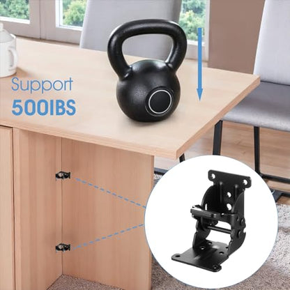 8 Packs Folding Brackets, Self-Locking Hinges with Screws & Non-Slip Pads, 500LB Capacity Adjustable Support for Table/Bed/Desk Legs, Quick-Install Heavy-Duty Extension Support Bracket
