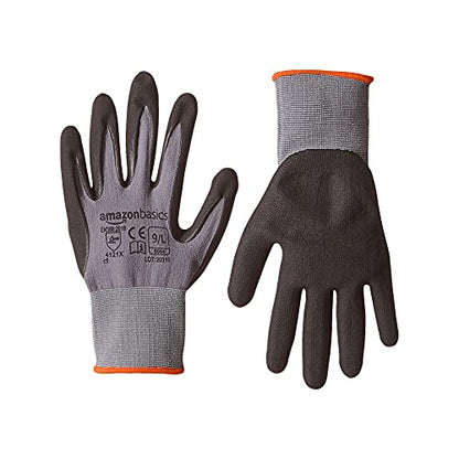 Amazon Basics Micro-Foam Nitrile Coated Safety Work Gloves, Nylon Liner Fiber, Touch Screen Compatible, Grey, Size 9, Large, 6-Pack - size: Large (Pack of 6)