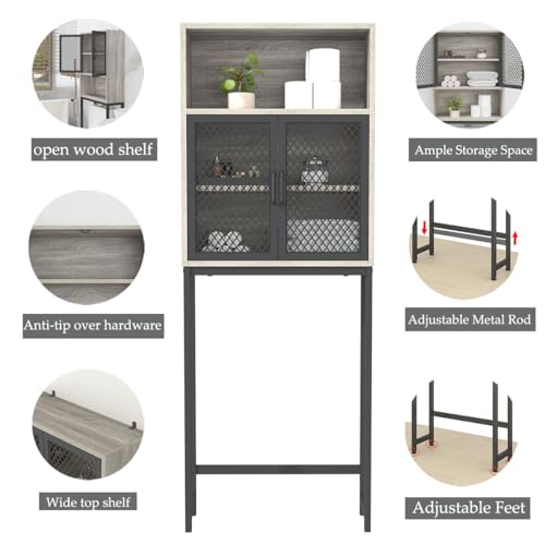 Launica Bathroom Space Saver, Over The Toilet Storage Cabinet, Metal and Wood Industrial Organizer Stand Above Toilet, Freestanding Rack Behind Toilet with Shelf, Light Grey Oak - color: Light Grey Oak