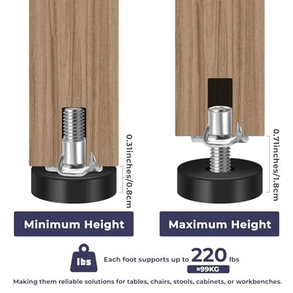 Adjustable Furniture Leveling Feet 12 Packs 1/4 Inch Threaded Table Feet Levelers Kit with 12 Claw Nail Nuts for Table Desk Chair Stool Cabinet (12)