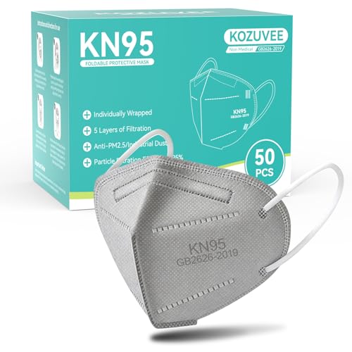 KN95 Face Masks 50 Pack, 5 Layer Breathable Disposable Cup Dust Safety Masks Individually Wrapped， - color: Grey 50 Pack
