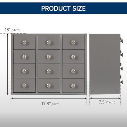 Heavy Duty 12-Drawer Metal Parts Cabinet,Corrosion-Resistant Bolt Nut Organizer for Workshop Garage Office,Modular&Stackable Design, No Assembly