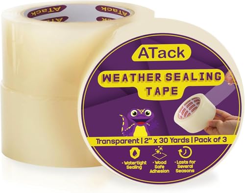 ATack Weather Seal Tape for Windows and Doors 2" x 30yds (3-Pack) - Keep Cold Out for Winter, Residue-Free Stripping, Air Conditioner Sealing - size: 2" x 30 Yards (3-Pack, 90 YdsTotal)