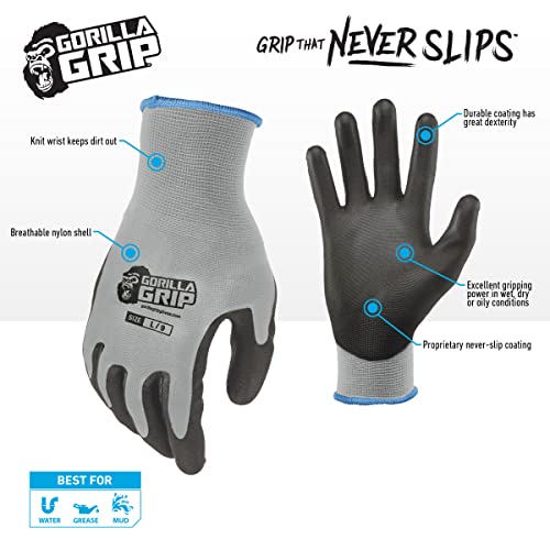 Gorilla Grip Work Gloves, Never Slip Maximum Grip All-Purpose, Gloves for Men, Superior Grip, Polymer Palm - size: X-Large, style: 5 Pairs