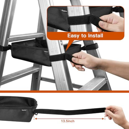 1680D Black Ladder Organizer for Telescoping Ladder, Portable Tool Bag for Ladder, Tool Pouches Ladder for Ladder Accessory Ladder Tool Kit Multi-Functional