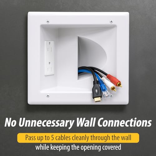 DATA COMM Electronic 45-0031-WH Recessed Low Voltage Media Wall Plate w/ Built-In Duplex Receptacle Outlet, Cable Management - Elevate Your Home Entertainment w/ Stylish White Panel - style: with Duplex Receptacle