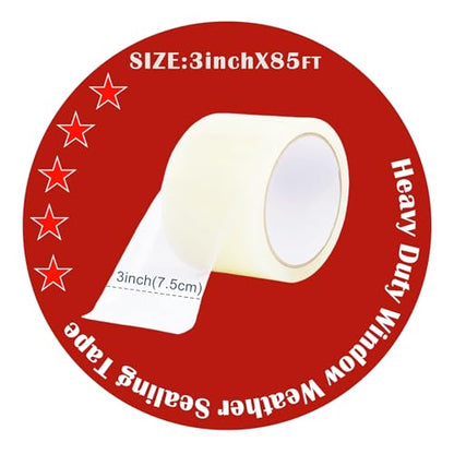 Transparent Weather Sealing Tape, 3-Inch x 85FT, Clear Draft Isolation Sealing Film - Clear Draft Stopper Adhesive Tape for Doors, Windows and Shower Glass Gaps - size: 3-Inch x85FT