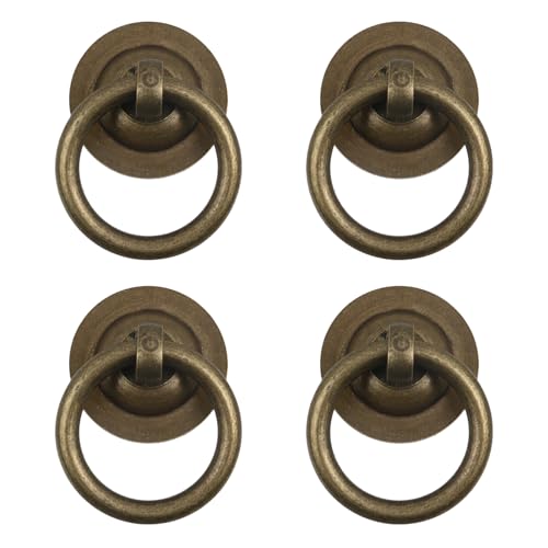 MY MIRONEY 4PCS Antique Brass Cabinet Ring Pulls Vintage Drop Ring Pulls Handles Decorative Hardware Dresser Drawer Pulls with Screws - style: Type I; 4PCS