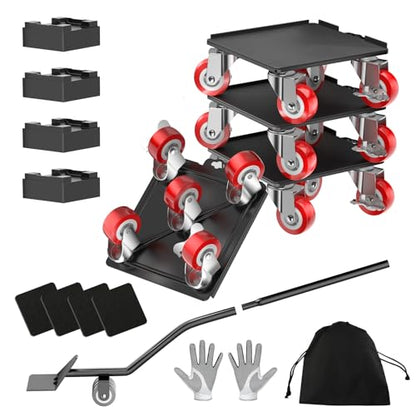 LOYAL TIGER 2000LBS Heavy Duty Furniture Dolly & Mover - 6.4" Carbon Steel Panel with 5X 360° Wheels, Non-Slip Sliders & Lifter for Sofa, Piano, Appliances (Red) - color: Red, size: 6.4in