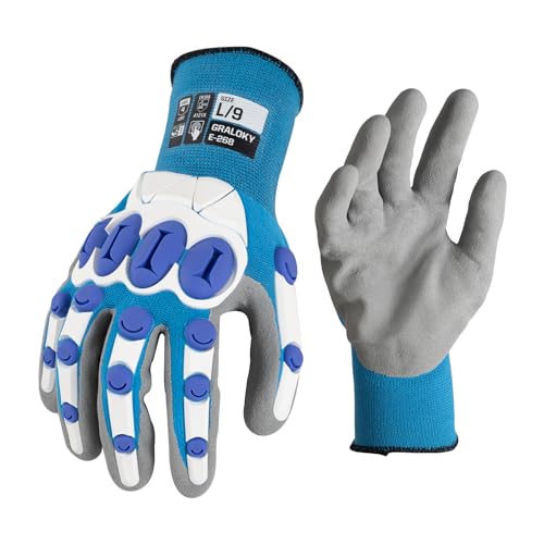 Safety Work Gloves Men Women, Impact Gloves with TPR Protection, Cut Resistant Gloves with Anti-Slip Nitrile Palm,Touch Screen Mechanic Heavy Duty Glove,Impact Resistant Glove for Construction - color: Blue, size: Large
