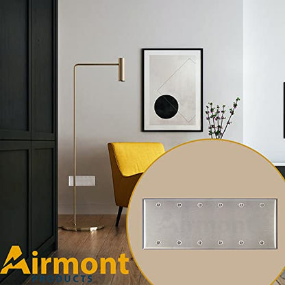 Stainless Steel Blank Wall Plates, 6 Gang Standard Size 4.50'' x 11.75'' Corrosion and Heat Resistant, Silver Metal, Cover Unused Electrical Sockets or Switch Holes - size: 6 Gang