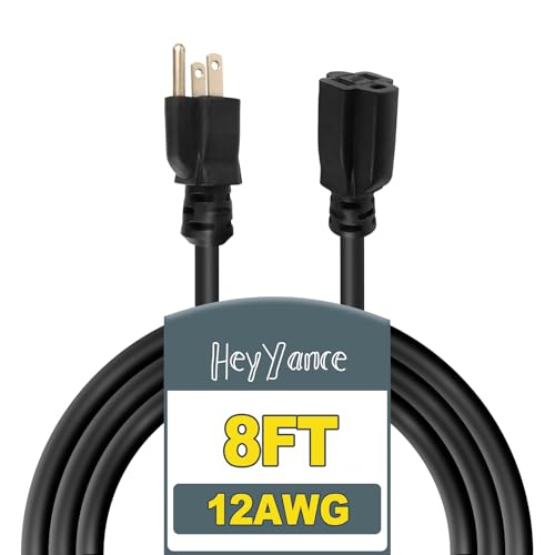 8 Ft Heavy Duty Outdoor Extension Cord Waterproof, 12/3 SJTW 15A 1875W Black Extension Cable with 3 Prong Grounded Plug, Waterproof Electric Cable for Lawn, Garden, Appliances - color: Black, size: 8 Ft
