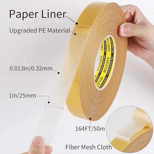 2Pack Double Sided Tape Heavy Duty, 1in x 164FT (328FT Total), Extra Large Universal High Tack Mounting Tape, Strong Wall Adhesive Strips Fiberglass Mesh, Sticky Clear Tape, Poster Decor - size: 2 Pack, Each 1" x 164 Feet