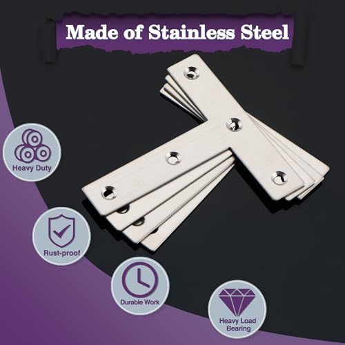 Alise T Flat Brackets,Corner Bracket Corner Brace Mending Plate Repair 80mm x 80mm Stainless Steel Flat Braces for Wood Tables, Chairs, Sofas, Beds, Cabinets, Doors and Windows,Brushed,Pack of 10 - size: 80x80mm, style: Brushed