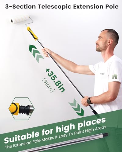 VOOMEY Paint Roller Kit with Extension Pole - 9 Inch Paint Roller with Tray, Mini Paint Roller 4 inch, Small Paint Brush, 16 Piece Complete Painting Tool Set Suitable for House & Wall Painting - style: 16 pcs paint roller kit