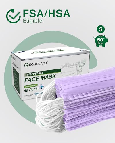 Disposable Face Masks Made in USA, 4 Ply for Families, Students, Breathable All-Day Wear & Safety, FSA HSA Eligible, ASTM Level 3 Medical Grade, 50 Pack, Purple - color: Purple, size: 50 Pack, style: Resealable Bag