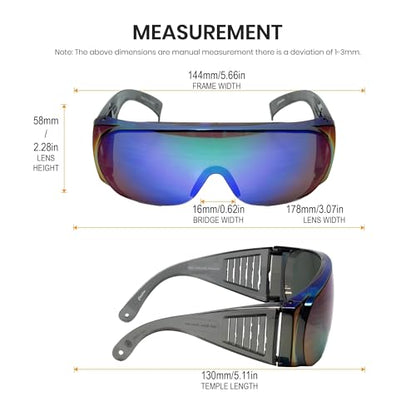Calabria Fit Over Safety Glasses | Polarized Sunglasses Over Glasses | Wrap Around Anti-Fog | Scratch Resistant | Unisex - color: Blue/Green/Silver (3 Pack)