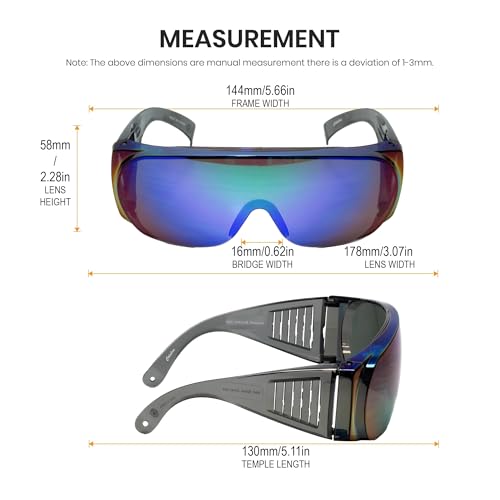 Calabria Fit Over Safety Glasses | Polarized Sunglasses Over Glasses | Wrap Around Anti-Fog | Scratch Resistant | Unisex - color: Green Mirror