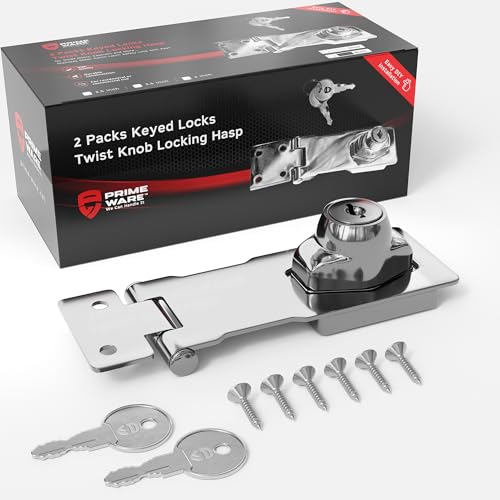 Primeware Keyed Twist-Knob Hasp Latch, Complete Kit with Keys & Hardware, Durable Locking Latch for Cabinets, Drawers, Small Doors, Heavy Duty Hinge Lock Hasps, 2-Pack, Chrome, 3.5 Inches - color: Chrome, size: 3.5"