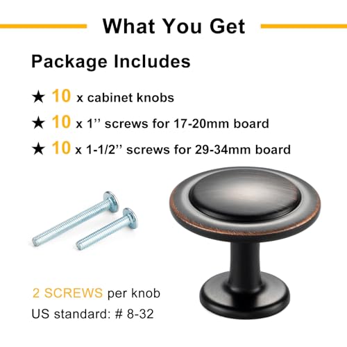 Oil Rubbed Bronze Cabinet Knobs Bronze Drawer Knobs, 10 Pack 1-1/4 Inch, 8222 Round Single Hole Cabinet Pulls for Kitchen Cabinets Drawers Bedroom Dresser Cupboard Bathroom Vanity - color: Oil Rubbed Bronze, size: 1-1/4 Inches, style: 10 Pack Round Knob