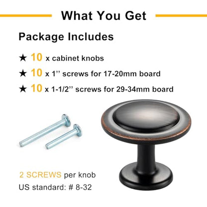 Oil Rubbed Bronze Cabinet Knobs Bronze Drawer Knobs, 10 Pack 1-1/4 Inch, 8222 Round Single Hole Cabinet Pulls for Kitchen Cabinets Drawers Bedroom Dresser Cupboard Bathroom Vanity - color: Oil Rubbed Bronze, size: 1-1/4 Inches, style: 10 Pack Round Knob