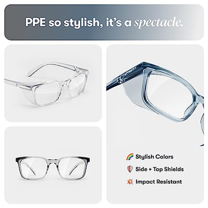 Stoggles Rectangle Z87.1 Certified Safety Glasses, Blue-Light, UV Blocking Lens, Top & Side Shield, Anti-Fog, Stylish Eyewear - color: Sangria, size: Medium Standard Fit