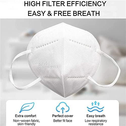 LEMENT 50PCS KN95 Face Mask 5 Layer Breathable with Elastic EarLoops Cup Dust Safety Masks White - color: Adult-50 Pack-white
