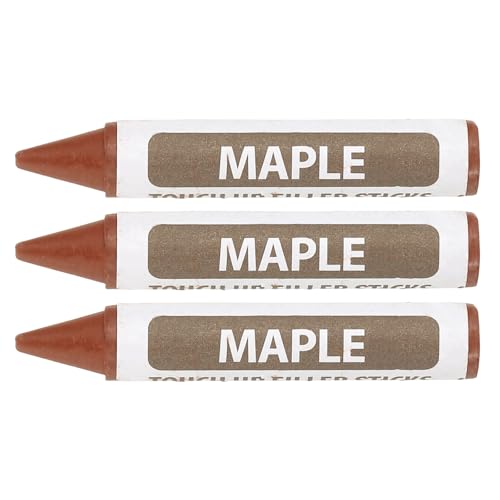 PATIKIL Furniture Markers Touch Up, 3Pcs Wax Wood Filler Sticks Furniture Repair Crayons for Scratches Wood Floor Holes Tables, Maple - color: Light Brown
