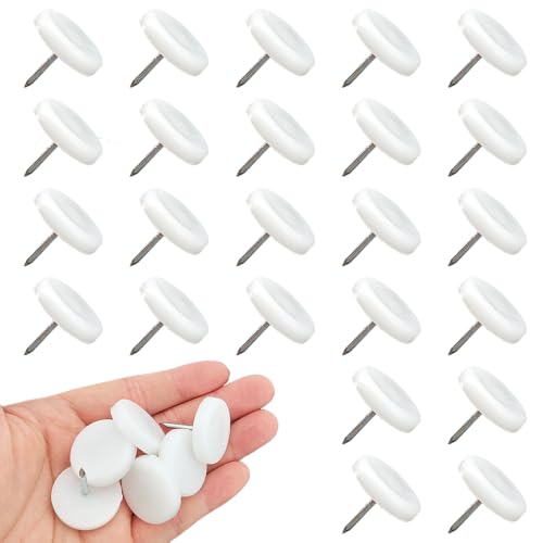 24pcs Nail on Furniture Glides 1 Inch (26.5mm) Diameter Nylon White Chair Leg Floor Protectors Furniture Sliders Pads Table Foot Gliders for Hardwood Carpet and Tile Floors