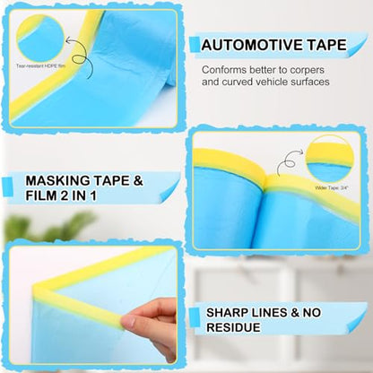 8 Roll Pre-Taped Masking Film for Painting 22'' / 43'' x 82' Plastic Sheeting Roll Automotive Painters Masking Tape Film Sheeting Cover for Walls Trim Appliance Furniture Windows(22'' X 82') - size: 22'' X 82'