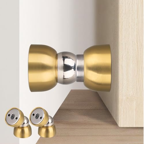 Powerful Magnetic Door Stopper - 2 Pcs Stainless Steel Mini Door Stop, Heavy Duty Magnetism Door Holder for Bedroom, Bathroom, Kitchen, Home, Office (Gold) - color: Gold