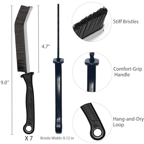 7 Pcs Hard Bristle Crevice Cleaning Brush Set - for Grout, Tight Spaces & Gap Cleaning, Deep Reach Narrow Scrubber Tools for Bathroom Tiles, Kitchen Sink, Window Tracks & Car Vents, Home Essentials