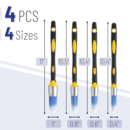 Bates- Trim Paint Brush, 4pcs, 0.4", 0.6", 0.8" & 1", Black & Yellow Handle, Trim Brushes for Painting - color: Yellow-black, size: 0.4", 0.6", 0.8" & 1"