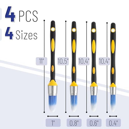 Bates- Trim Paint Brush, 4pcs, 0.4", 0.6", 0.8" & 1", Black & Yellow Handle, Trim Brushes for Painting - color: Yellow-black, size: 0.4", 0.6", 0.8" & 1"