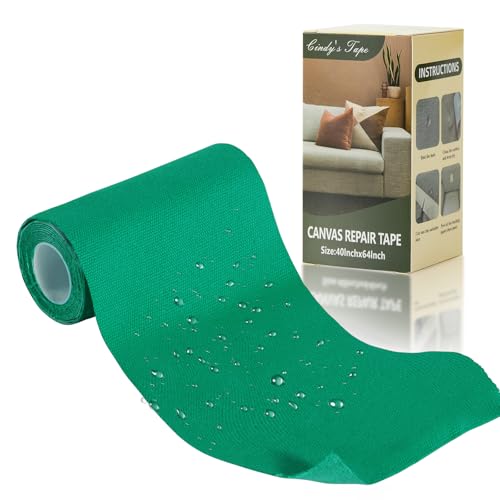 Linen Canvas Repair Tape, 4×63 Inches Green Waterproof Self-Adhesive Patch for Outdoor Gear, Durable Fabric Tape for Boat Covers, Tents, Couch, Sofas, Sun Shades, Awnings, and Lounge Chairs - color: Green