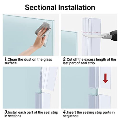 AmazerBath 5 PCS Shower Door Side Seal Strip for 3/8 Inch Glass - 15.75 Inches x 5, 5 Sections Segmented Shower Installation Kit, Frameless Glass Door Seal Strip - style: Side Seal 3/8