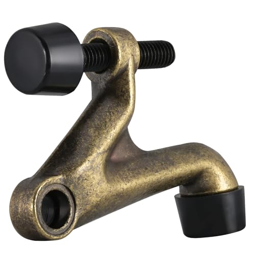 HOMOTEK 4 Pack Hinge Pin Door Stoppers, Hing Door Stops, Adjustable Deluxe Heavy Doorstops for Top of Door, Door Hinge Stoppers with Black Rubber Bumper Tips,Antique Brass - color: Antique Brass, size: 4 Pack