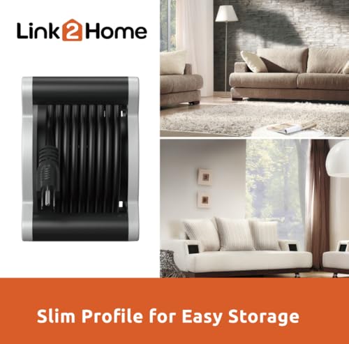 Link2Home Cord Reel 30 ft. Extension Cord 3 Power Outlets, 2 USB Ports A/C, 2.4A Fast Charge – 16 AWG SJT Cable.