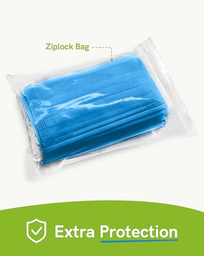 FriCARE Disposable Face Masks, 3-Ply ASTM Level 3 Medical Grade, FSA/HSA Eligible, Breathable & Comfortable for Allergy/Sun Protection, 50 Pack Medium Blue - color: Medium Blue
