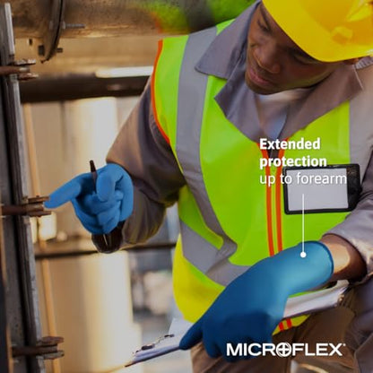 Ansell MICROFLEX SafeGrip SG-375 Extra Thick Disposable Latex Gloves for Life Sciences, Automotive w/Textured Fingertips - Large, Blue (Box of 50)