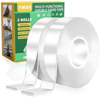 YMHB Double Sided Tape Heavy Duty, Nano Tape Double Sided Mounting Tape(2 Rolls, Total 19.6FT), Removable Transparent Adhesive Tape, Clear Two Sided Poster Wall Tape Strips for Home Office - size: 1.18 inch x 19.6 feet