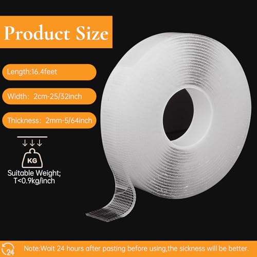 Grid Reinforced Mesh Nano Double Sided Tape, Clear Acrylic Mounting Tape with Enhanced Adhesion Area, Strong Hold Heavy Duty, Easy Tear by Hand, Residue-Free, 0.8" x 16.4FT x 1mm, 5 Rolls