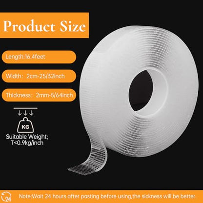 Grid Reinforced Mesh Nano Double Sided Tape, Clear Acrylic Mounting Tape with Enhanced Adhesion Area, Strong Hold Heavy Duty, Easy Tear by Hand, Residue-Free, 0.8" x 16.4FT x 1mm, 5 Rolls