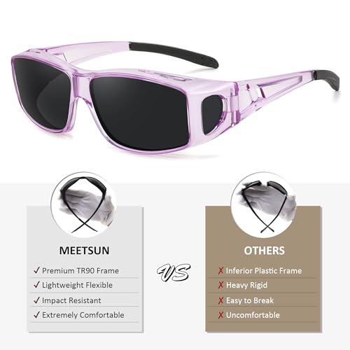 MEETSUN Fit Over Glasses Sunglasses for Men Women,Wrap Around Sunglasses Polarized UV400 Protection - color: (Z1)-clear Purple-gray Lens